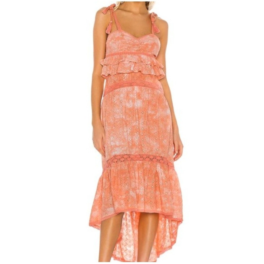 Tularosa Eyelet Embroidered Hi Low Midi Dress Ruffled Tiered‎